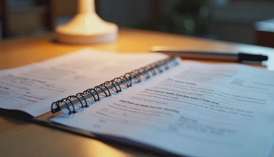 Paper and digital copies work best when they live in one known system Close-up of printed warranty cards and proof-of-purchase receipts organized in a simple folder, soft desk lamp light, quiet home workspace