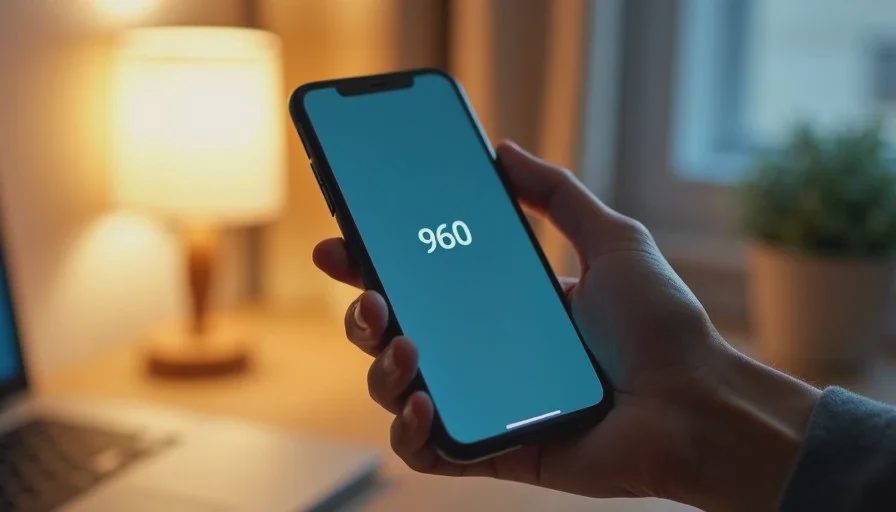 The second factor is often a short code that expires quickly Close-up of a hand holding a phone that shows a six-digit authentication code, soft desk lamp light, quiet home workspace
