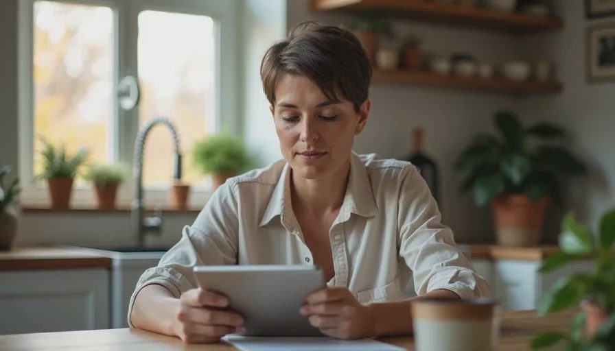 If recovery fails, update dependent services and formally retire the account American woman in her forties reviewing a short account retirement checklist on a tablet at a kitchen table, calm focused expression, soft evening light